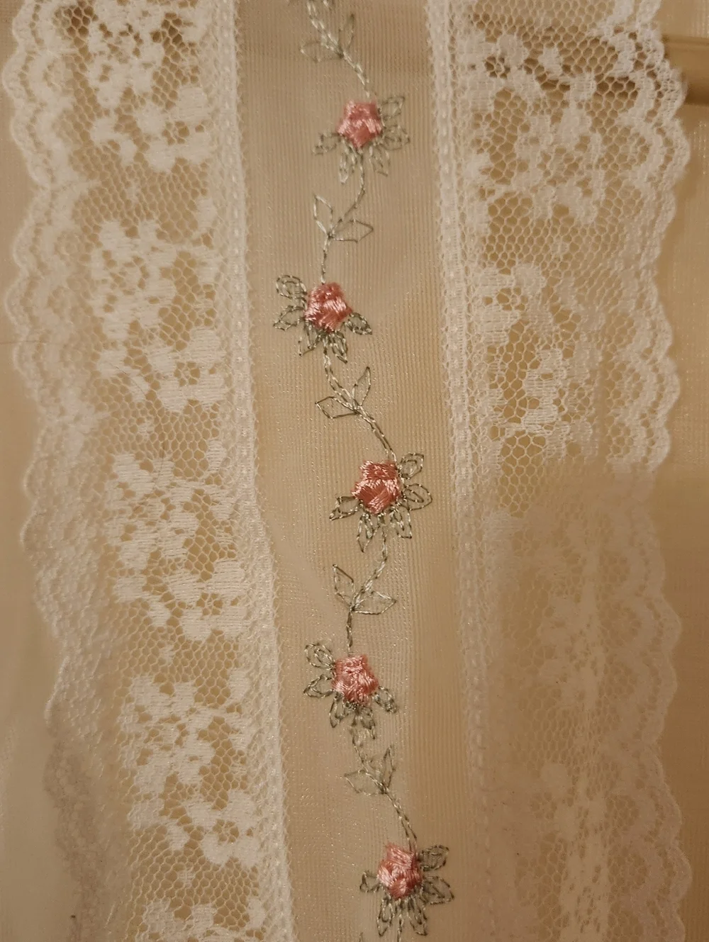 NWT Vintage Dreamaway Size M Sheer Lacy Open Front Pink Drawstring Robe Lingerie - Picture 4 of 8